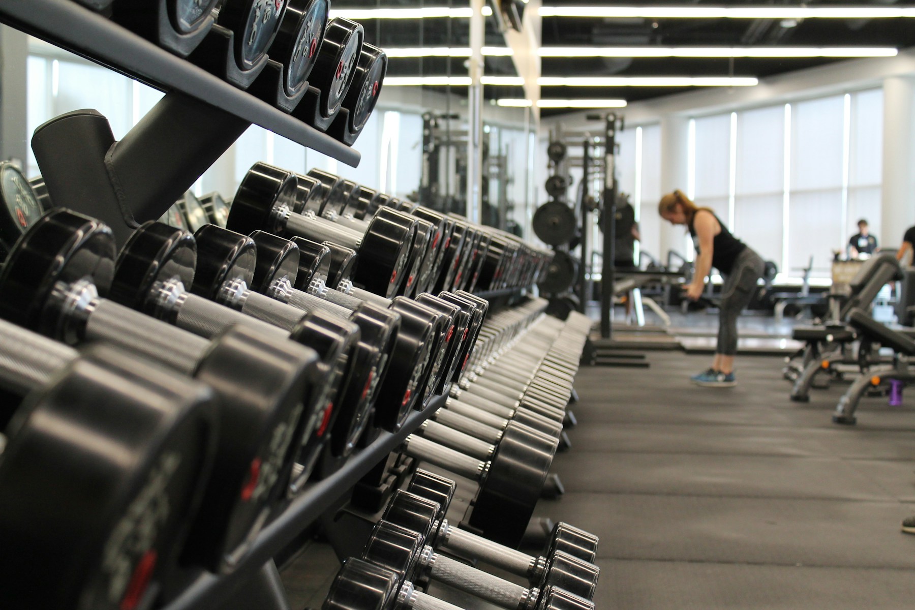 Gym floor with weights and equipment